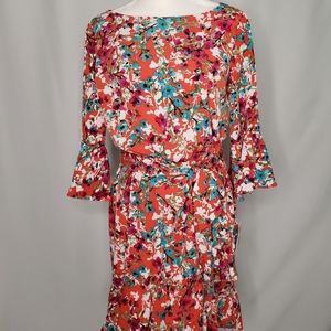 London Times Red Floral Ruffle Dress
